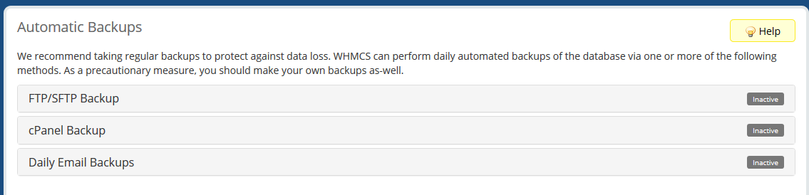 Automated backups in WHMCS