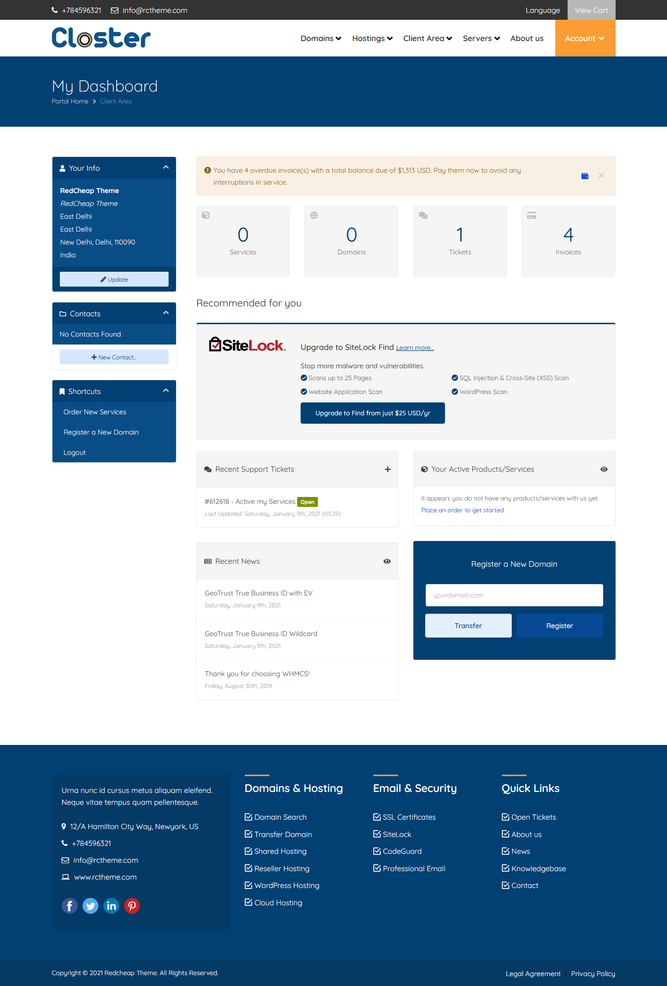 Client Area Dashboard