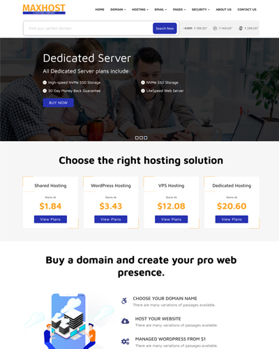 maxhost web hosting template