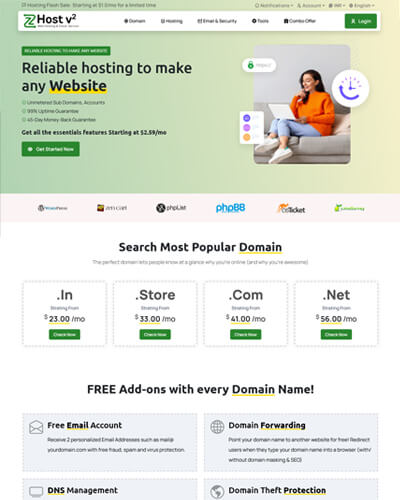 zhost v2 web hosting template