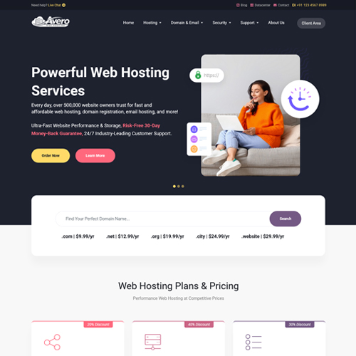 avero host hosting html template