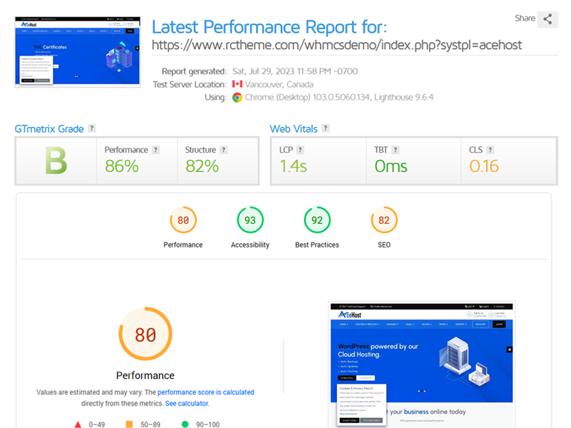 Acehost super fast performance whmcs theme